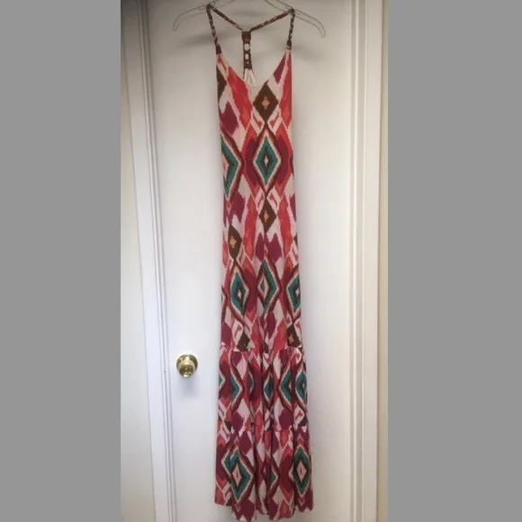 NWOT SKY BRAND Maxi Dress Tribal Print Suede Trim